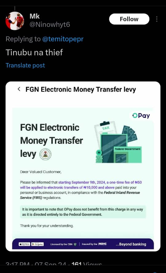 “Tinubu Na Thief”: Nigerians React As OPay, PalmPay Announce New Transaction Charges