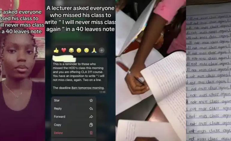 “I Will Never Miss Class Again”: Drama As Varsity Lecturer Forces Absent Students To Fill 40-Leaf Notebook As Punishment