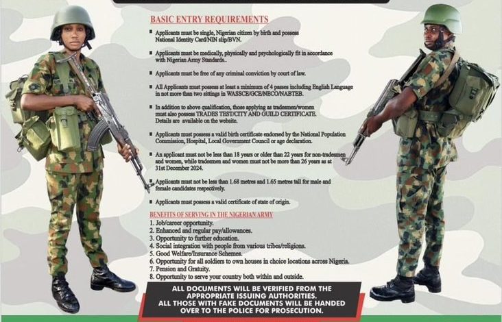 APPLY: Nigerian Army Begins Recruitment