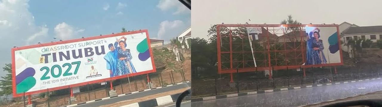 President Tinubu’s 2027 Billboard Destroyed In Abuja