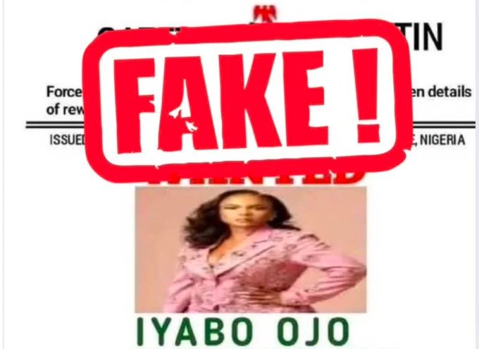 Police Debunk Viral ‘Wanted’ Poster Of Actress Iyabo Ojo