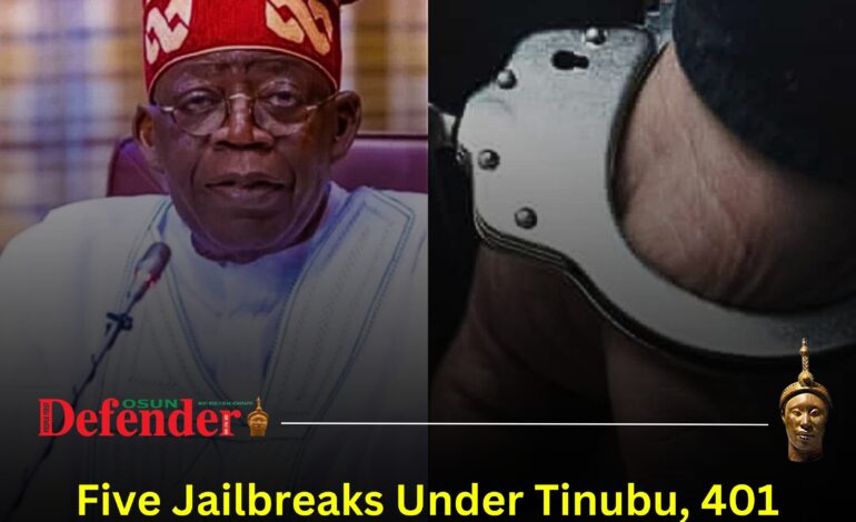 Five Jailbreaks Under Tinubu, 401 Inmates on the Run