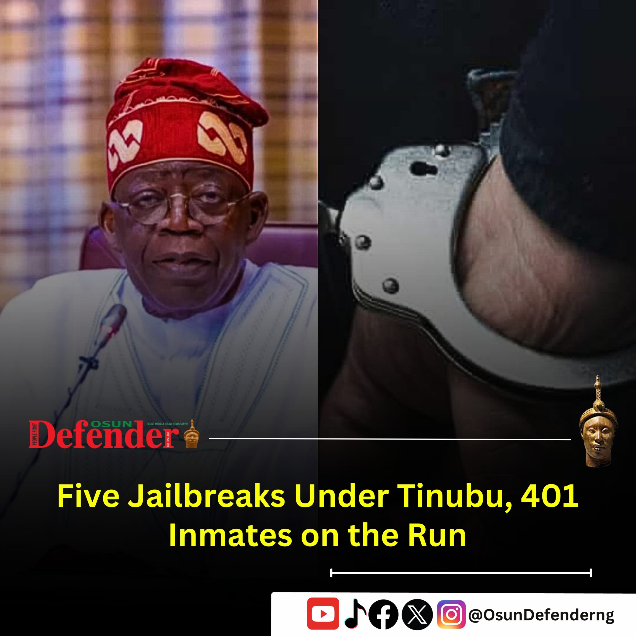 Five Jailbreaks Under Tinubu, 401 Inmates on the Run