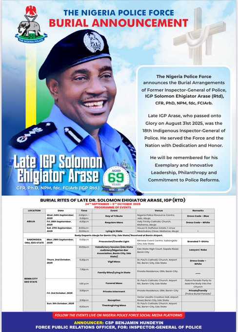Police Announce Burial Rites For Late Ex-IG Arase