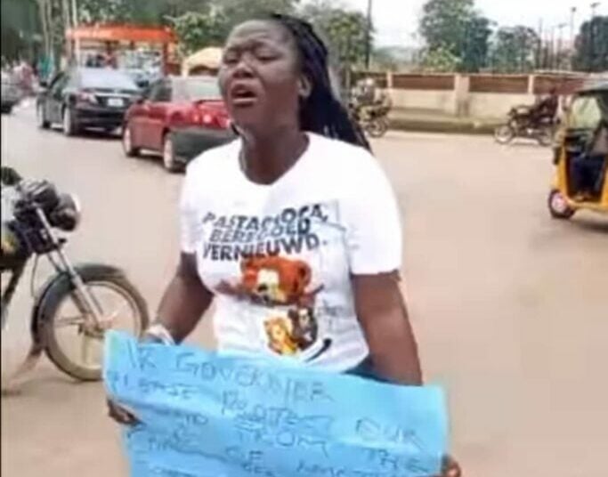 ‘Wanted’ Amotekun Operative Pregnant Wife Stages Lone Protest, Demands Whereabouts Of ‘Missing Husband’