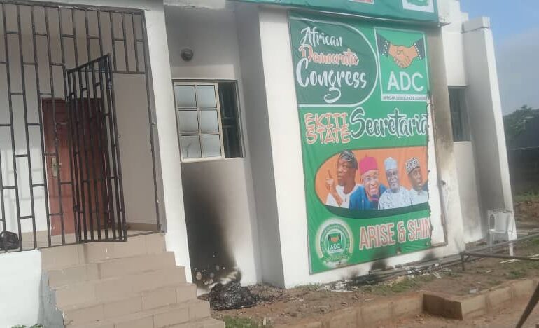 FLASH: Hoodlums Raze ADC Secretariat In Ekiti
