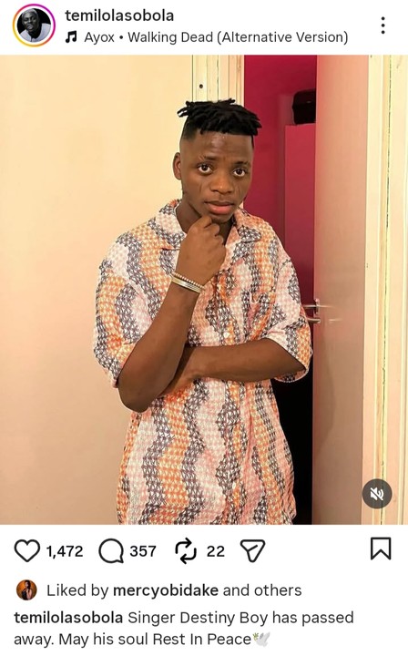 Fans Mourn As Afrofuji Star, Destiny Boy Dies At 22