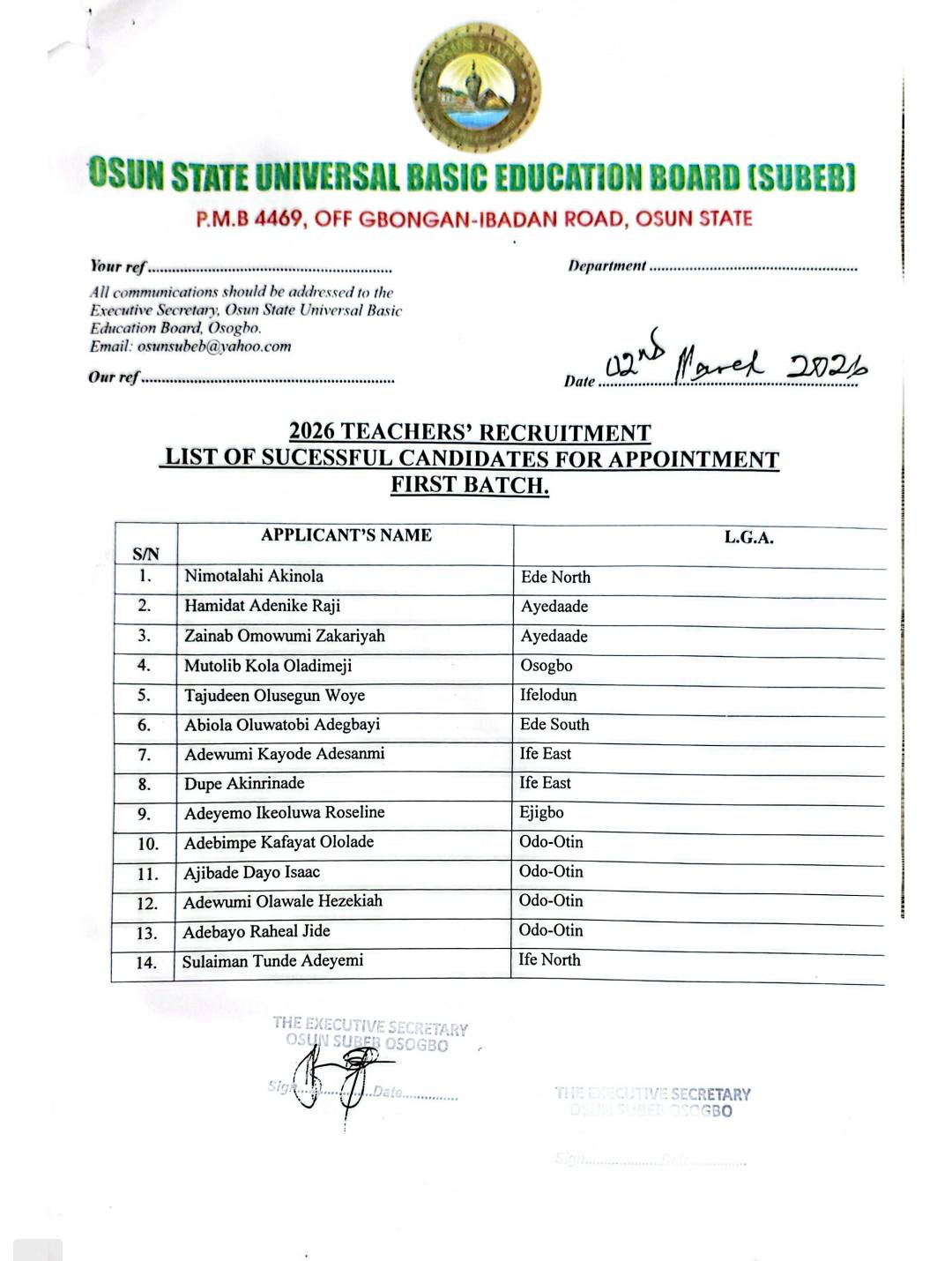 Teachers’ Recruitment: Osun Releases First Batch Of Successful Applicants