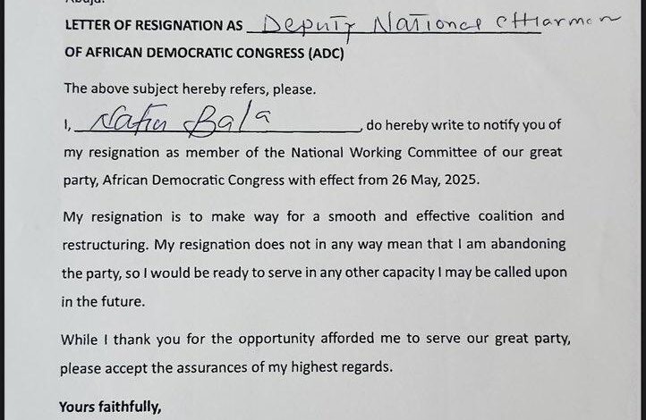 ADC Crisis: Nafiu Bala’s Alleged Resignation Letter Emerges